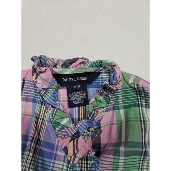 Ralph Lauren Baby Girl 12 Months Dress Pink Plaid Short Sleeve Tie Formal Fringe - Picture 6 of 6